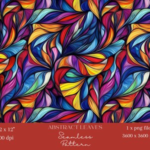 1x Lebendiges Abstraktes Blatt Nahtloses Muster Digitales Papier für Tapete Stoff Verpackung Digitaler Hintergrund Bunt Scrapbooking Journalling