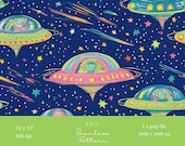 1x UFO and Aliens Seamless Pattern Digital Paper Fabric Repeating File Scrapbooking Paper Digital Background Sublimation Pattern journals