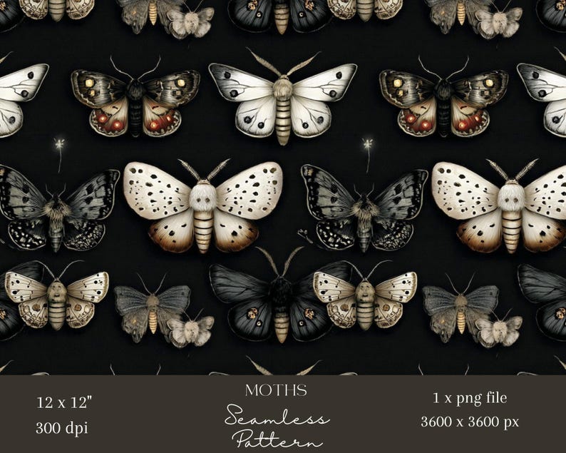 1x Gothic Moth Seamless Digital Pattern Dark Butterfly Repeat Tile ...