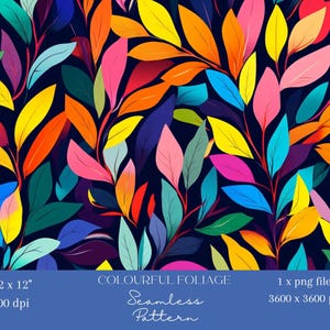 1x Nahtlose helles Blatt Muster Digitales Papier Bunte Laub Blätter für Tapete, Stoff, Geschenkpapier, Scrapbooking & Sublimation