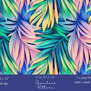 1x Bunte Palmenblätter Digitales Nahtloses Muster Tropisches Blatt Tapete Dschungel Stoff Rapportdatei Hintergrundmuster Scrapbooking Papier
