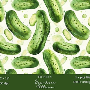 1x Carta digitale senza soluzione di continuità per acquerello con sottaceti verdi Tessuto senza soluzione di continuità Motivo per scrapbooking Sfondo cibo Sublimazione stampabile