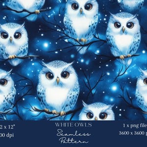 1x schattige sneeuwuil naadloze digitale nachtelijke hemelpatroon stof, vogelbehang of achtergrondontwerp sublimatie dierenontwerp