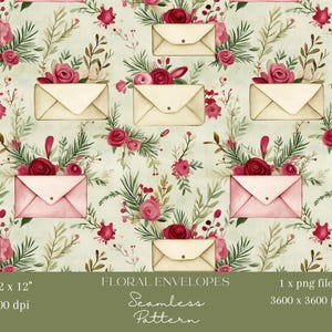 1x Sobre floral romántico sin costuras con patrón vintage botánico, papel tapiz digital, tela, papel de regalo, fondo digital