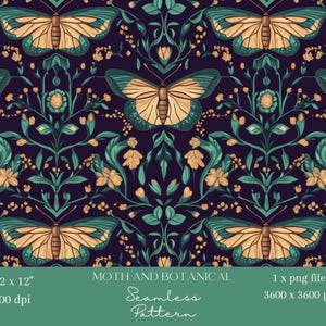 1x papillon de nuit et motif botanique sans couture insecte gothique répétitif tissu imprimé papier peint scrapbooking fond numérique floral sublimation