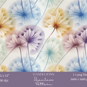 1x Watercolour Dandelions Floral Seamless Digital Paper Fabric Seamless Pattern Scrapbooking Paper Digital Background printable Sublimation