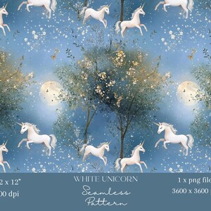 1x Carta digitale senza soluzione di continuità con motivo "Foresta di unicorni magici" - Fantasia al chiaro di luna per carta da parati per bambini, tessuto, scrapbooking, sublimazione e artigianato
