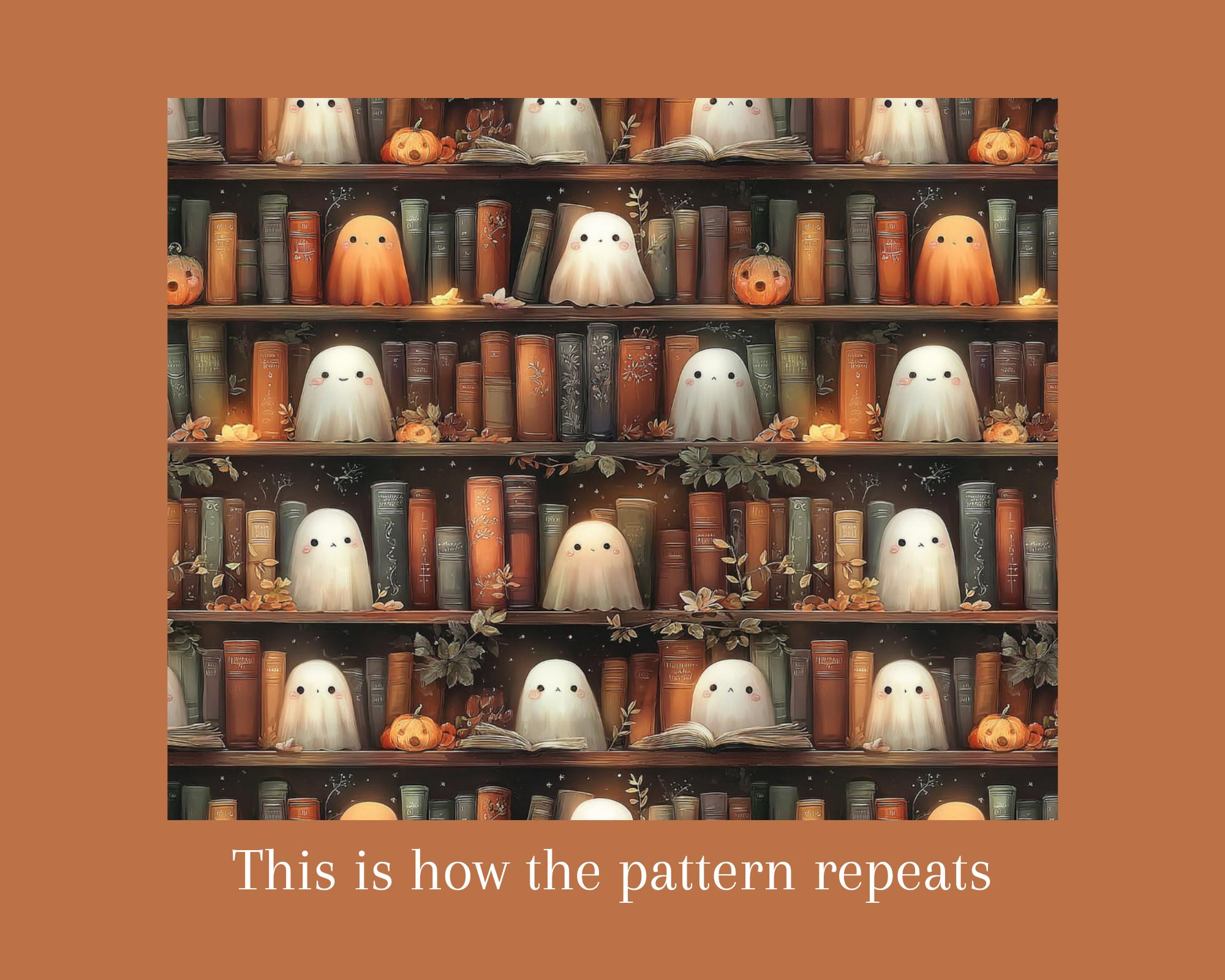 1x Cute Ghost Library Seamless Pattern Halloween Digital Paper for ...