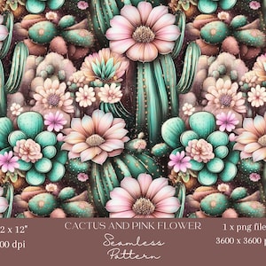 1 x cactus verts et motif numérique sans couture floral rose fichier répétitif papier peint botanique fleurs succulentes fond tissu conception numérique