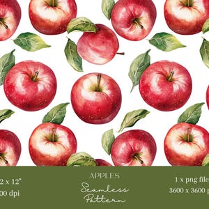 1x Rote Äpfel Nahtlose Muster-Wiederholungs-Datei für Stoff Druck Scrapbooking Digitaler Hintergrund Digitales Papier Sublimation Journal
