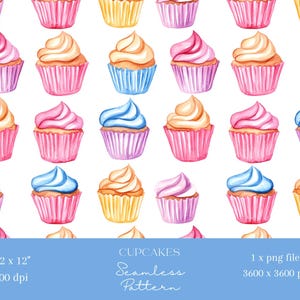 1x Cupcakes with frosting food Seamless Pattern Repeating File For Fabric Print Scrapbooking Digital Background Digital Paper Sublimation
