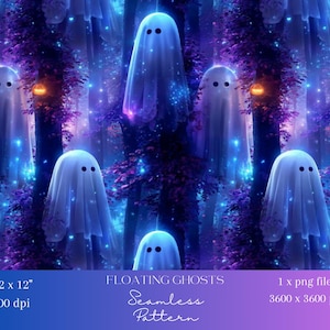 1x Halloween Ghost Seamless Digital Pattern Spooky Neon Haunted Forest Paper Scrapbooking, Sublimation, Fabric, Wallpaper, Wrapping Paper