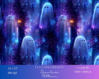 1x Halloween Ghost Seamless Digital Pattern Spooky Neon Haunted Forest Paper Scrapbooking, Sublimation, Fabric, Wallpaper, Wrapping Paper