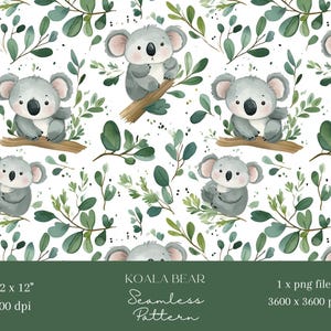 1x Koala Bear Digital Paper Fabric Seamless Pattern Scrapbooking Paper Digital Background Fabric Sublimazione Junk Journaling stampabile