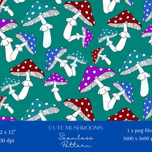 1x Funghi carini Bambini carini Carta digitale senza soluzione di continuità Tessuto Modello senza soluzione di continuità Carta per scrapbooking Sfondo digitale stampabile