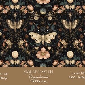 1x Goldene Motte Digitales Papier Stoff Nahtloses Muster Scrapbooking-Papier Digitaler Hintergrund Sublimationsmuster Junk Journaling Printables