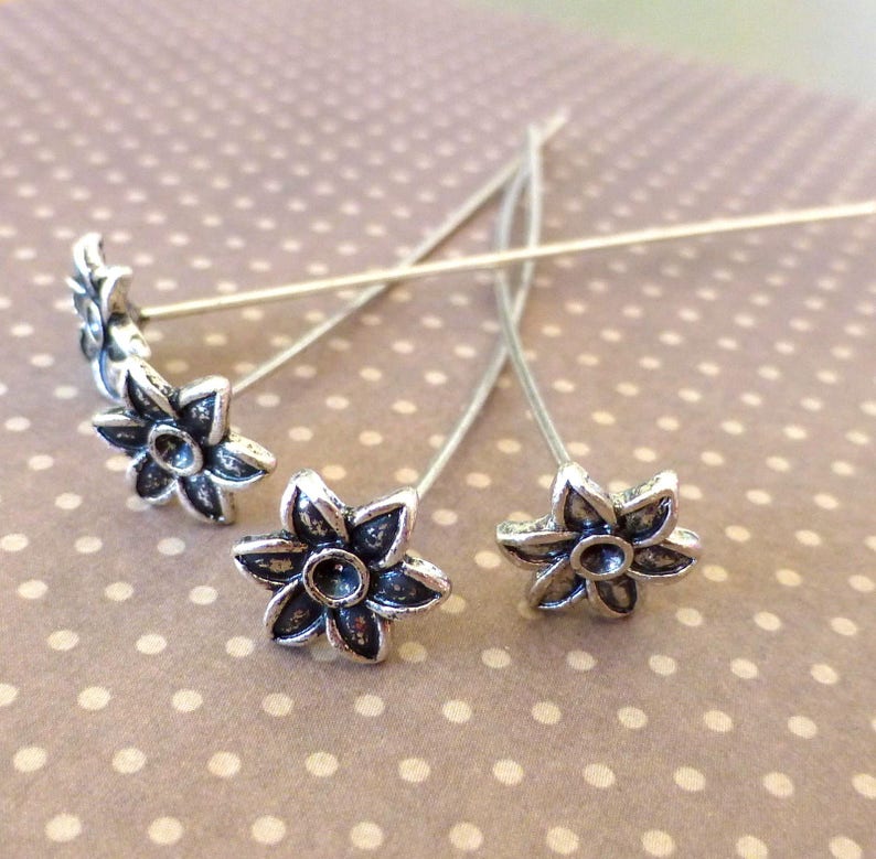 30 Pcs Antique Silver Decorative Head Pin With Flower Floral Etsy UK