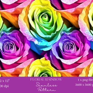 1x Rainbow Flowers Floral Seamless Digital Paper Fabric Seamless Pattern Scrapbooking Paper Roses Digital Background printable Sublimation