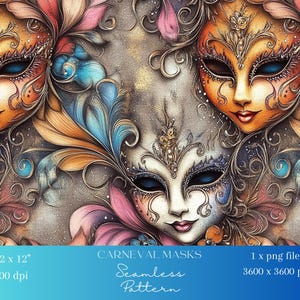 1x théâtre mascarade vénitienne masque de carnaval papier numérique modèle sans couture pour tissu ou papier peint arrière-plan numérique sublimation modèle