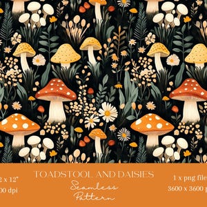 1 x champignon vénéneux et marguerites papier numérique tissu motif transparent papier scrapbooking fond numérique motif sublimation journalisation indésirable