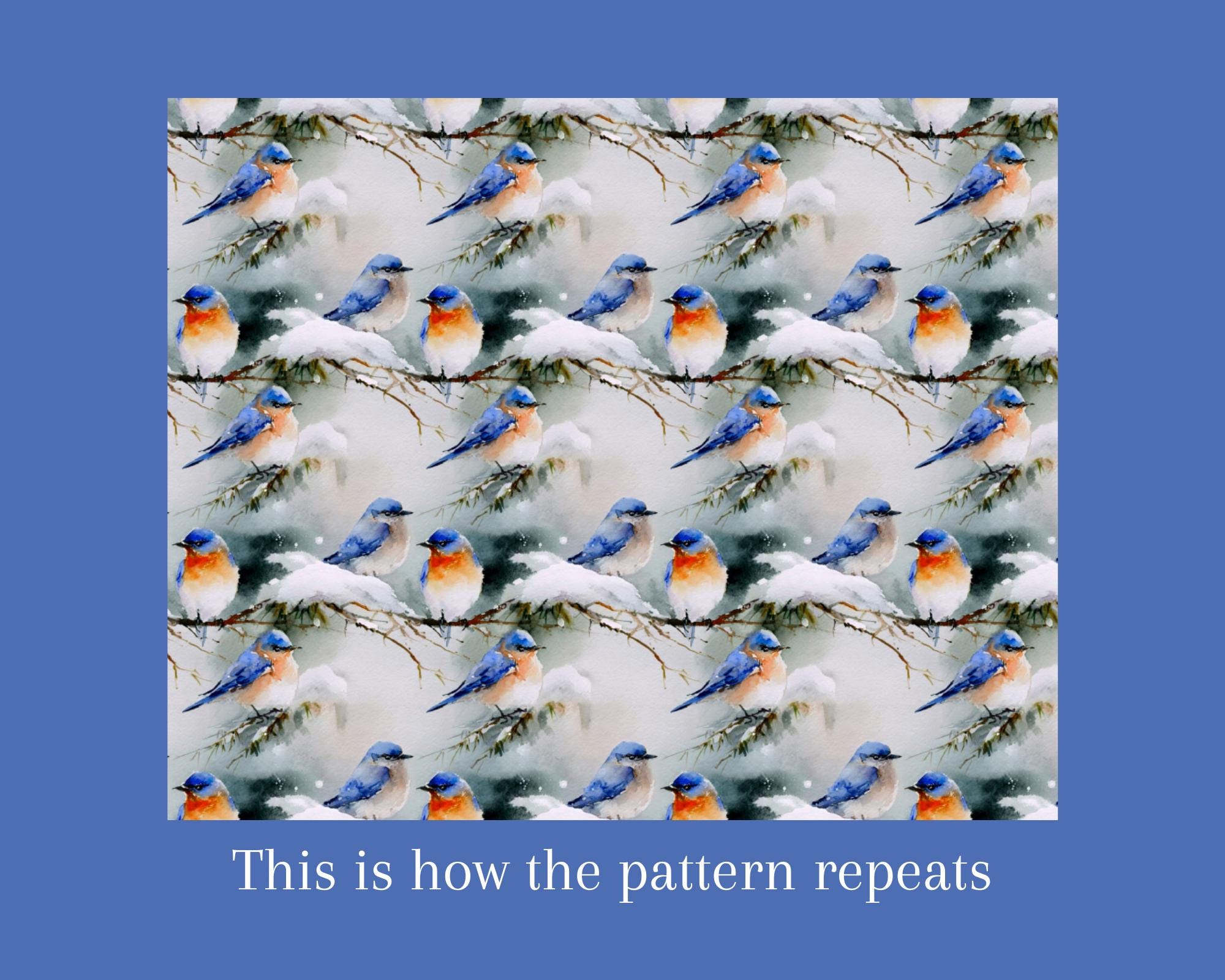 1x Winter Bluebird Seamless Digital Pattern Watercolour Snow Bird ...