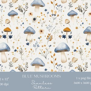 1 x Champignons bleus, papier numérique, tissu, motif transparent, papier de scrapbooking, fond numérique, motif de sublimation, journal indésirable