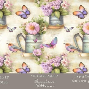 1x vintage digitaal patroon vlinders, vogels en bloemen naadloos patroon herhalend bestand voor stof scrapbooking digitale sublimatie