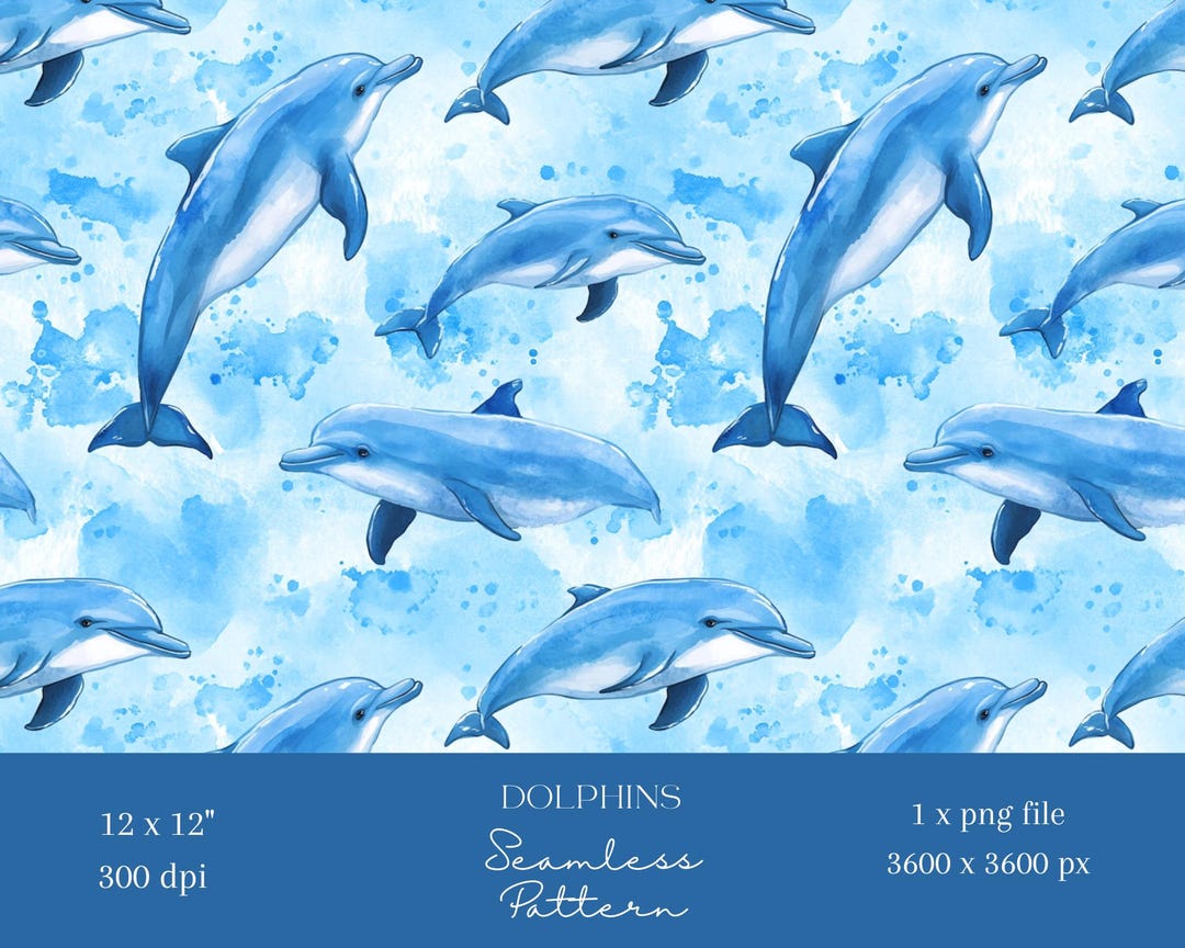 1x Blue Dolphin Sea Life Seamless Pattern Repeating File for Fabric ...