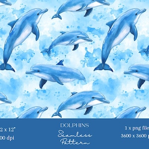1x Blauer Delphin Sea Life Seamless Muster-Wiederholungsdatei für Stoffdruck Scrapbooking Digitaler Hintergrund Digitales Papier Sublimationsjournal