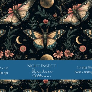 1x Mond und Nacht Insekten Digitales Papier Nahtlose Muster Scrapbooking Papier Digitaler Hintergrund Sublimation Muster Junk Journaling