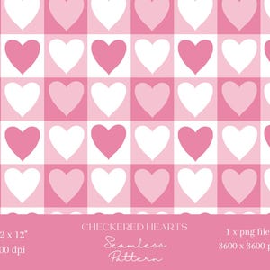 1x Valentine Seamless Pink Checkered Hearts Seamless Pattern Repeating File For Fabric Print Digital Background Digital Paper Sublimation