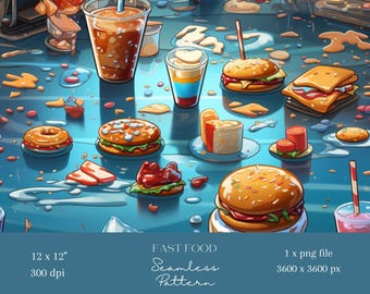 1x fast food seamless Pattern Digital Paper Fabric Seamless Pattern Digital Background Fabric Sublimation Pattern Printables