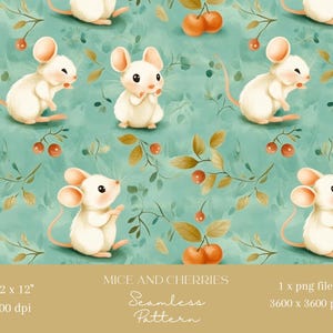 1x fichier répétitif de motif sans couture pour enfants, animaux, souris et cerises, pour impression sur tissu, scrapbooking, fond numérique, sublimation de papier numérique