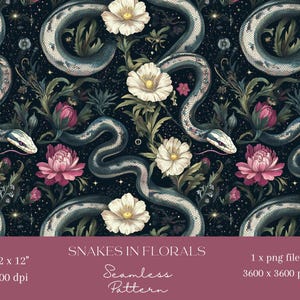 1x Cobras em Flores Papel Digital Tecido Padrão Sem Costura Papel Scrapbooking Fundo Digital Sublimação Junk Journaling para impressão