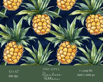 1x Pineapple on Black Seamless Pattern Repeating File for Fabric Print Scrapbooking Digital Background Digital Paper Sublimation