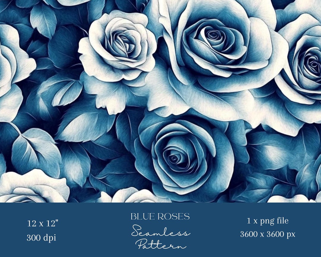 1x Blue Roses Floral Digital Paper Seamless Pattern Repeating File for ...