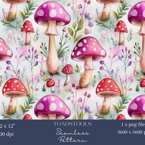 1 x champignon vénéneux de conte de fées champignons papier numérique répéter tissu motif sans couture Scrapbooking fond numérique motif sublimation mignon