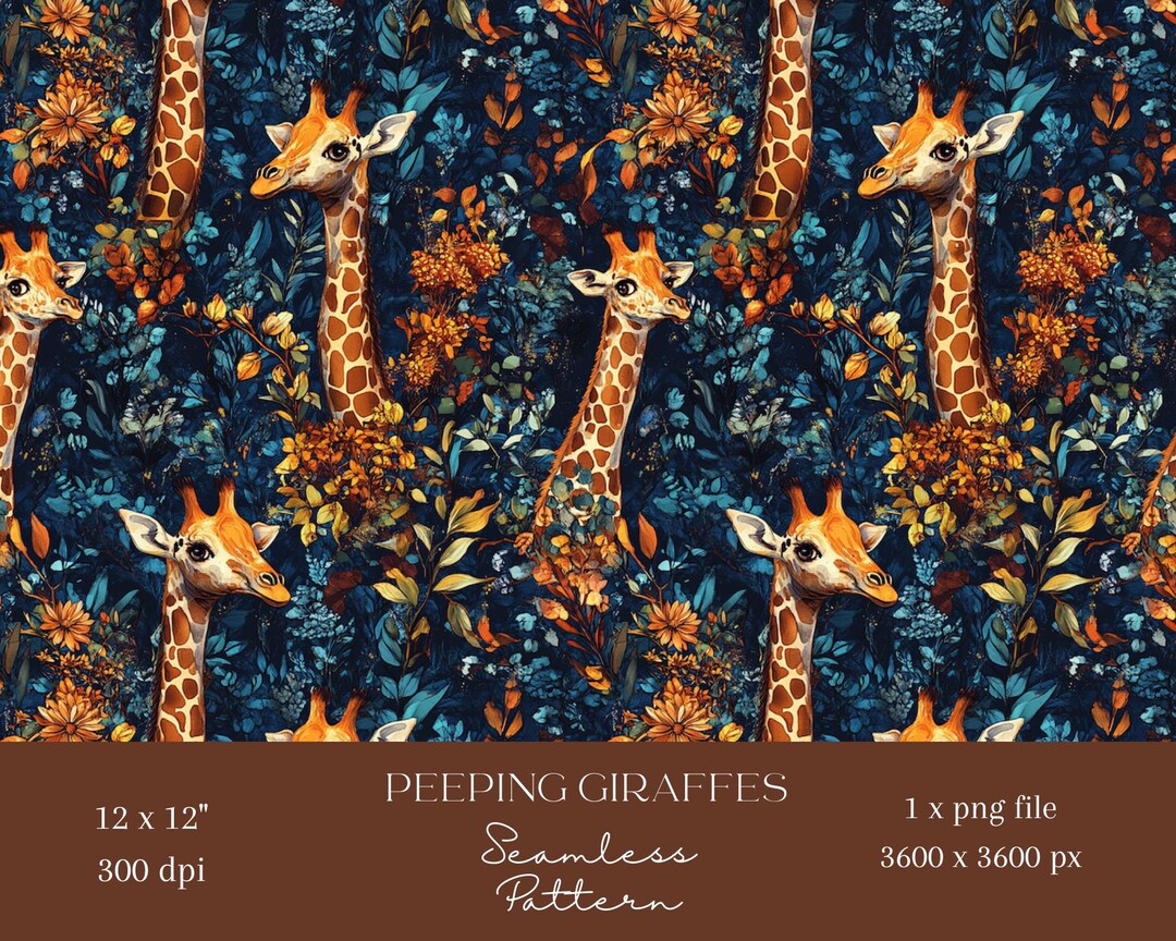 1x Peeping Giraffe Pattern Digital Paper Fabric Seamless Pattern ...