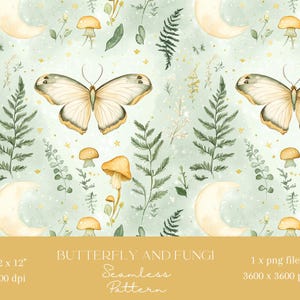 1x Schmetterling Motte und Pilze Digitales Papier Nahtlose Muster Scrapbooking Papier Digitaler Hintergrund Sublimation Junk Journaling printable