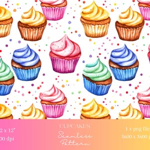 1x Colourful Party Cupcakes food Seamless Pattern Repeating File For Fabric Print Scrapbooking Digital Background Digital Paper Sublimation