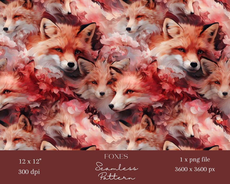 1x Fox Pattern Seamless Digital Pattern Fantasy Woodland Fox Repeat ...