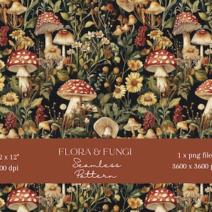 1x Fleurs et champignons, papier numérique, motif transparent, papier de scrapbooking, fond numérique, motif de sublimation, journalisation indésirable, imprimables
