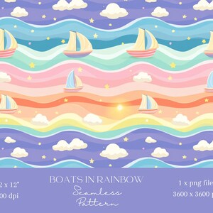 1x Segelboote im Regenbogen Digitales Papier, Stoff Nahtloses Muster Scrapbooking-Papier Digitaler Hintergrund Sublimation Junk Journaling printables