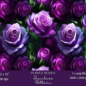 1x Dunkelviolette Rosen Nahtloses Muster Digitale Sich wiederholende Datei Blumentapete Stoffdruck Hintergrund Blume Digitales Design
