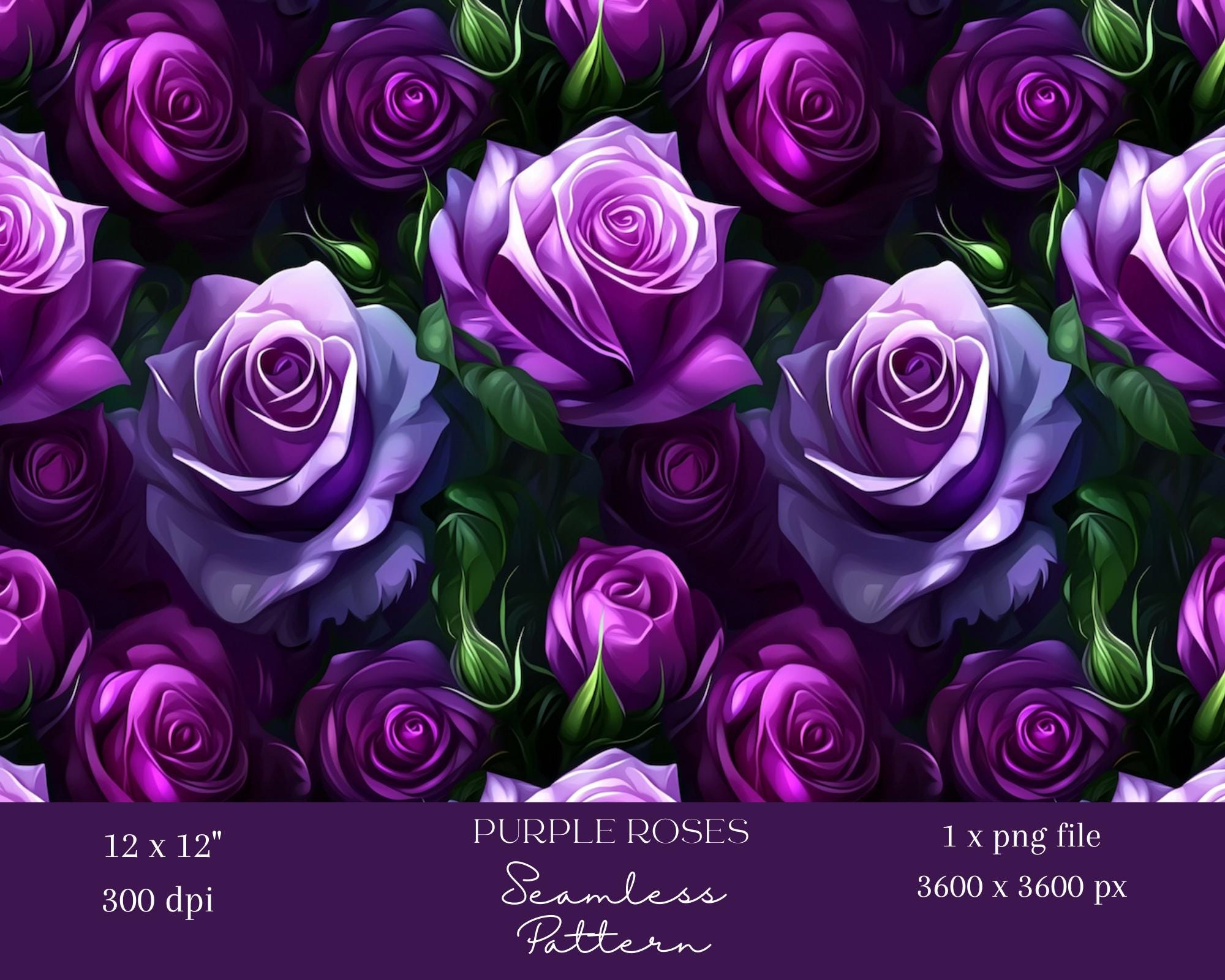 Pink Violet Roses Pattern 1x Deep Purple Roses Seamless Pattern Digital Repeating File Floral ...