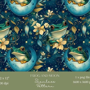 1 x grenouilles et lune papier numérique sans couture tissu animal motif sans couture papier scrapbooking numérique fond vert sublimation imprimable