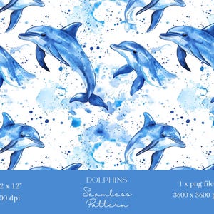 1x Aquarell Delphin Nahtlose Muster-Wiederholungsdatei für Stoff Druck Scrapbooking Digitalen Hintergrund Digitales Papier Sublimation Journal