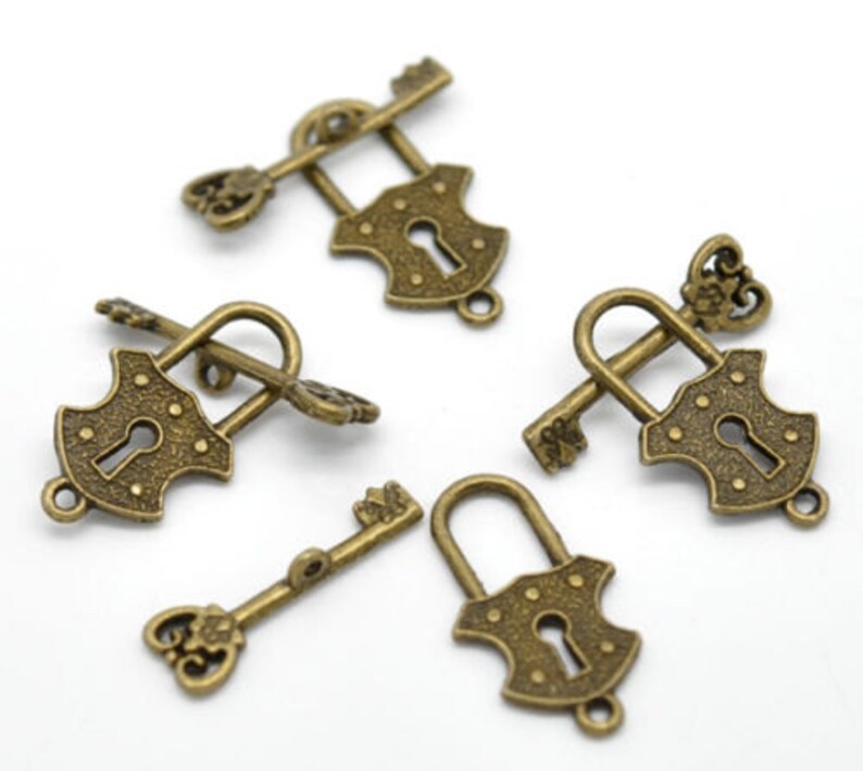 10 Sets Antique Bronze Toggle Clasp Lock and Key Clasps Etsy