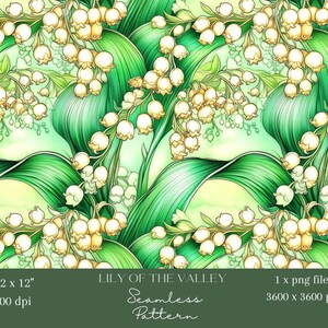 1 x muguet fleur motif sans couture fichier numérique répétitif papier peint floral tissu printemps fond blanc vert design numérique