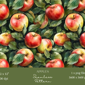 1x Rote Äpfel Obst-nahtlose Muster-Wiederholungs-Datei für Stoff-Druck Scrapbooking Digitaler Hintergrund Digitales Papier Sublimations-Journal